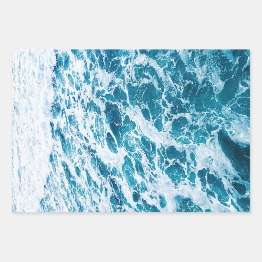 Zee Water Blauwe en Witte Oceaangolven Inpakpapier Vel (Voorkant 2)