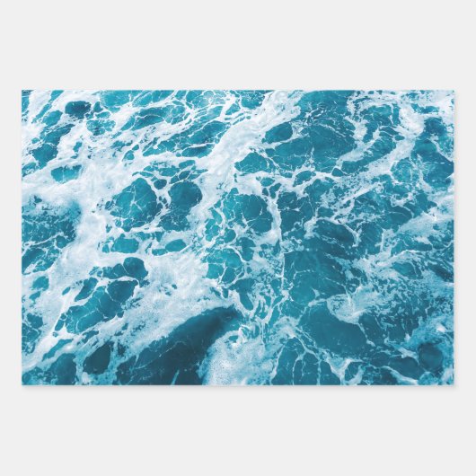 Zee Water Blauwe en Witte Oceaangolven Inpakpapier Vel (Voorkant)