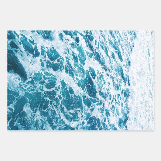 Zee Water Blauwe en Witte Oceaangolven Inpakpapier Vel (Voorkant 3)