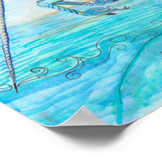 Zee Water Ocean Unicorn Leaping Long Horn Poster (Hoek)
