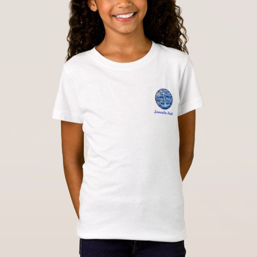 Zee wateranker blauw op maat t-shirt (Voorkant)