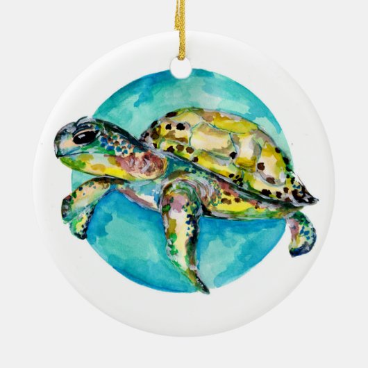 Zee Waterverf blauwe cirkel Keramisch Ornament (Achterkant)