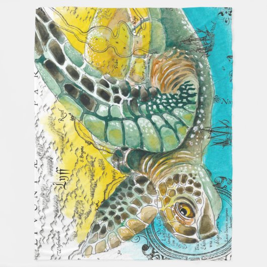 Zee  Waterverf Kaart wit Fleece Deken (Voorkant)