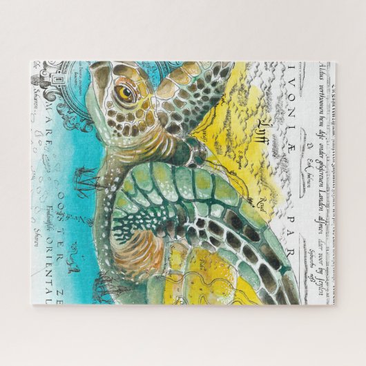 Zee Waterverf Kaart wit Legpuzzel (Horizontaal)