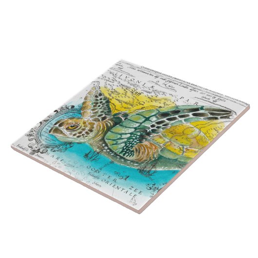 Zee  Waterverf Kaart wit Tegeltje (Zijkant)