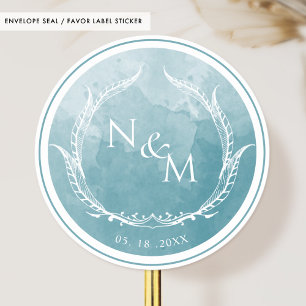 Zee Waterverf monogram Enveloppen / Favor Ronde Sticker