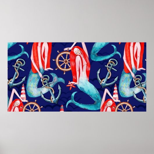 zee waterverf patroon poster (Voorkant)