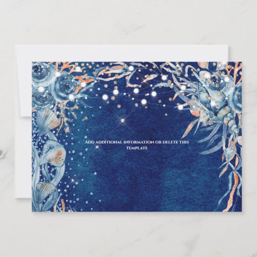 Zee waterverf schelp strand oceaan blauw sinaasapp save the date (Achterkant)