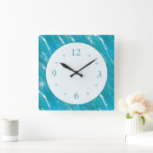 Zee Wave Pattern Blue Green met Plain White Face Vierkante Klok (Huis)