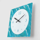 Zee Wave Pattern Blue Green met Plain White Face Vierkante Klok (Hoek)