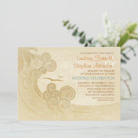 Zee Waves Beach bruiloft uitnodigingen (Staand voorkant)