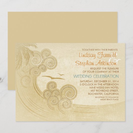 Zee Waves Beach bruiloft uitnodigingen  (Voorkant / Achterkant)