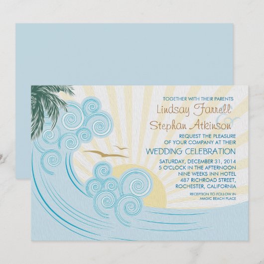 Zee Waves Beach huwelijksuitnodigingen Kaart (Voorkant / Achterkant)