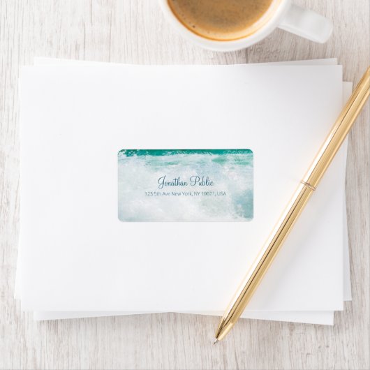 Zee Waves Hand Script Text Elegant Moderne Address Etiket (Insitu)