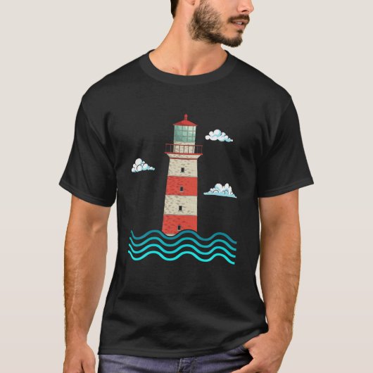 Zee Waves Ocean Nautical Lighthouse T-shirt (Voorkant)