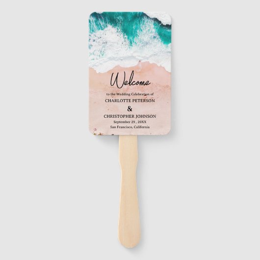 Zee Waves & Sand Beach Bruiloft Handwaaier (Achterkant)