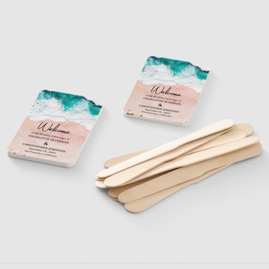 Zee Waves & Sand Beach Bruiloft Handwaaier (Niet-gemonteerd)