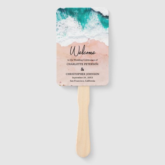 Zee Waves & Sand Beach Bruiloft Handwaaier (Voorkant)