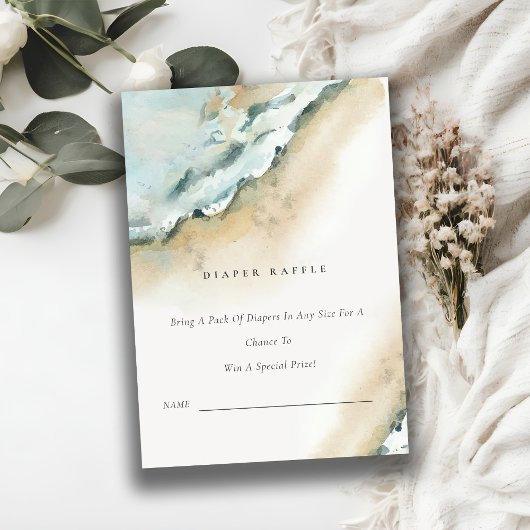 Zee Waves Sand Beach Diaper Raffle Baby shower Informatiekaartje