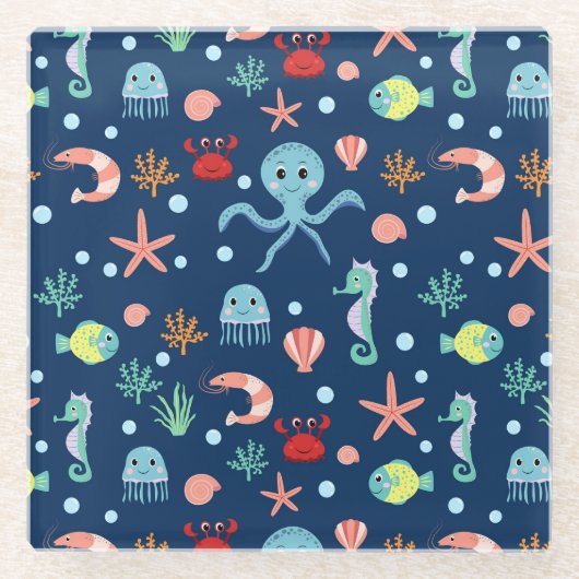 Zee wereld glazen onderzetter (Voorkant)