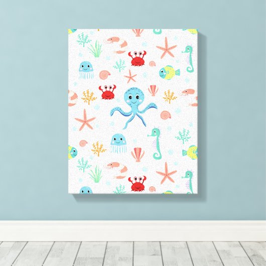 Zee wereld patroon canvas afdruk (Insitu (Houten vloer))