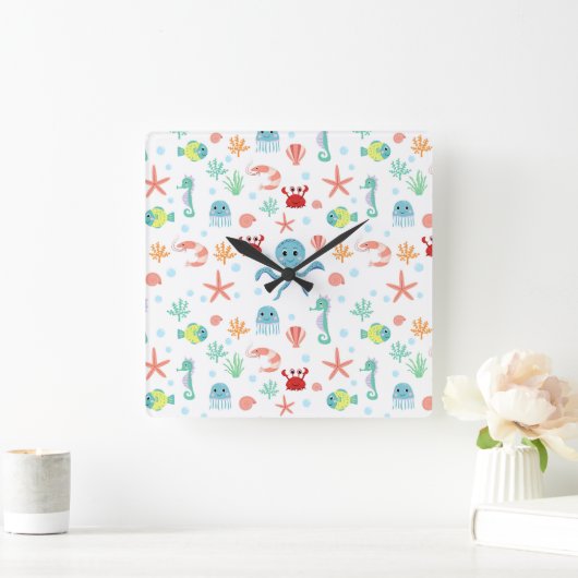 Zee wereld patroon vierkante klok (Huis)