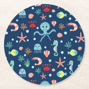 Zee wereld ronde kartonnen onderzetter