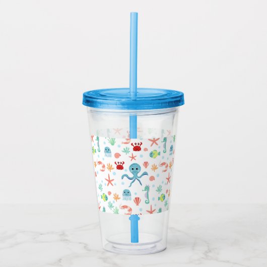 Zee Wereldpatroon Acryl Drinkbeker (Voorkant)