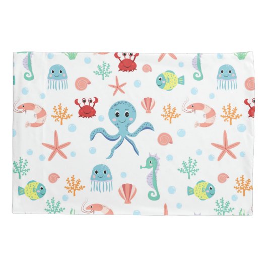 Zee Wereldpatroon Kussensloop (Achterkant-Links)