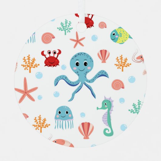 Zee Wereldpatroon Metalen Ornament (Voorkant)