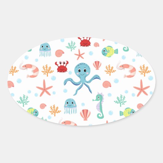 Zee Wereldpatroon Ovale Sticker (Voorkant)