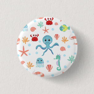 Zee Wereldpatroon Ronde Button 3,2 Cm