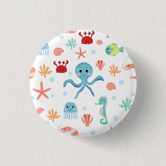 Zee Wereldpatroon Ronde Button 3,2 Cm (Voorkant)