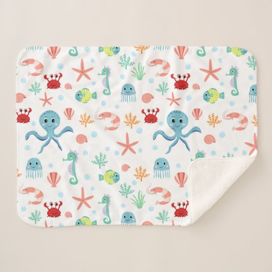 Zee Wereldpatroon Sherpa Deken (Voorkant (horizontaal))