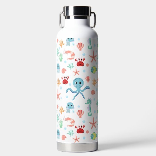 Zee Wereldpatroon Waterfles (Voorkant)