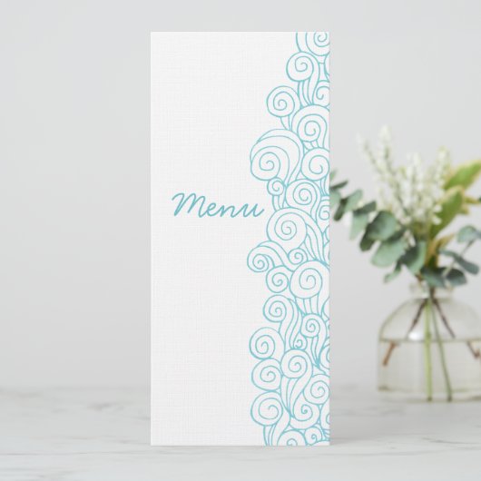 Zee wervelt strand blauw wit bruiloft menu (Staand voorkant)