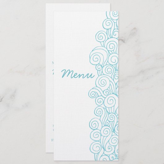 Zee wervelt strand blauw wit bruiloft menu (Voorkant / Achterkant)