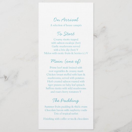 Zee Wervelt Zeester Blauw Wit Trouwdiner Menu (Achterkant)