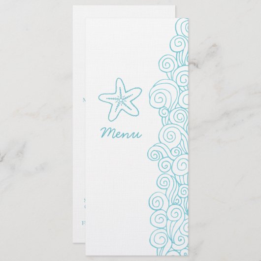 Zee Wervelt Zeester Blauw Wit Trouwdiner Menu (Voorkant / Achterkant)