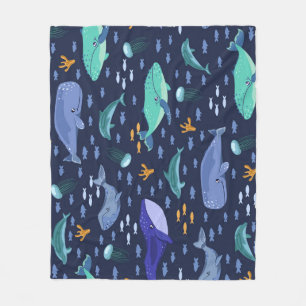 Zee wezens: walvissen, kwallen patroon. fleece deken