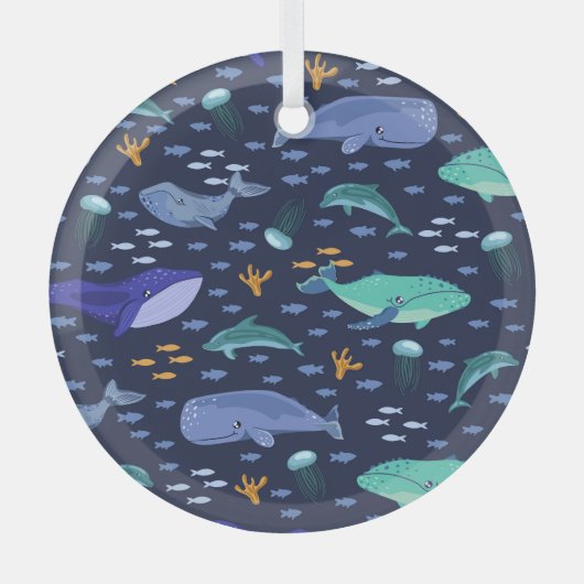 Zee wezens: walvissen, kwallen patroon. glas ornament (Voorkant)