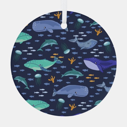 Zee wezens: walvissen, kwallen patroon. glas ornament (Achterkant)