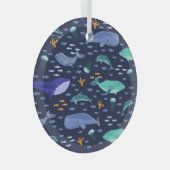 Zee wezens: walvissen, kwallen patroon. glas ornament (Voorkant Rechts)