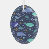 Zee wezens: walvissen, kwallen patroon. glas ornament (Voorkant links)