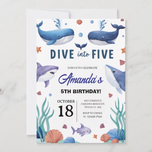 Zee Whale & Shark verjaardagsuitnodiging Kaart (Voorkant)