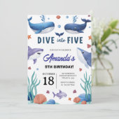 Zee Whale & Shark verjaardagsuitnodiging Kaart (Staand voorkant)