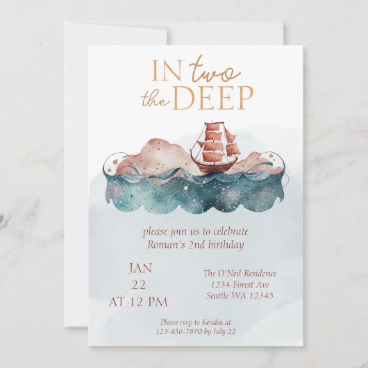 Zee Whimsical Ocean Pirate Tweede Verjaardag Kaart (Voorkant)
