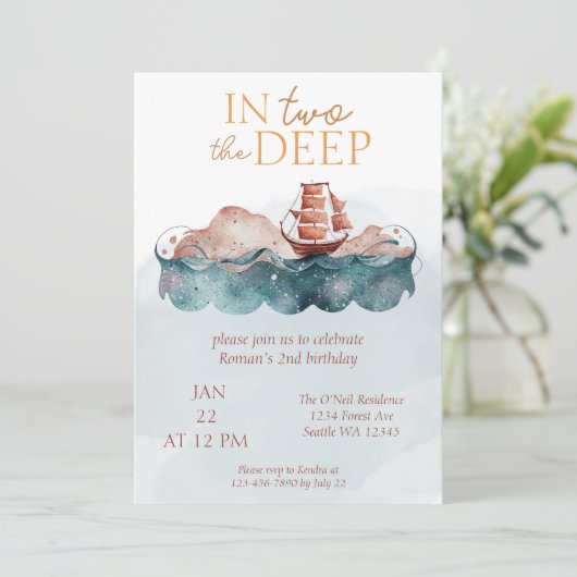 Zee Whimsical Ocean Pirate Tweede Verjaardag Kaart (Staand voorkant)