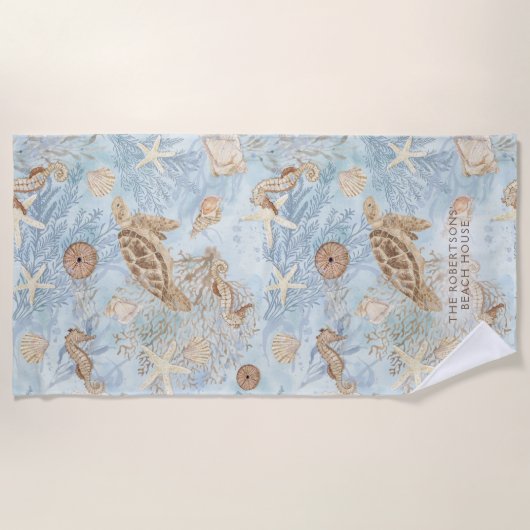 Zee Whispers Schildpad Zeepaardje Starfish geperso Strandlaken (Voorkant)