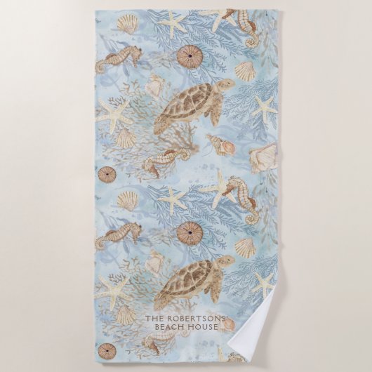 Zee Whispers Schildpad Zeepaardje Starfish geperso Strandlaken (Voorkant)